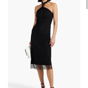 HELMET LANG Twisted fishnet halterneck midi dress